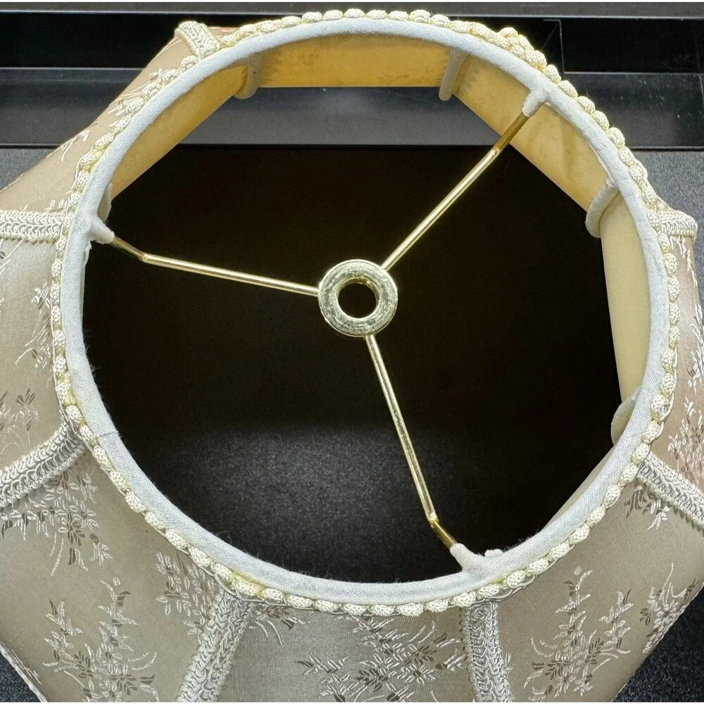 Victorian Lamp Shade Damask Floral & Trim Antique White Brocade  12